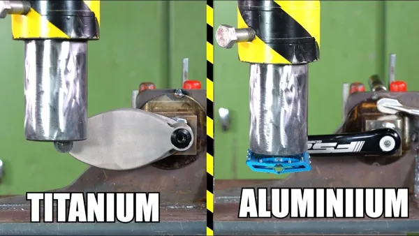 Hydraulic Press Channel puts 3D-Printed Titanium Bike cranks Up Against Forged Aluminum